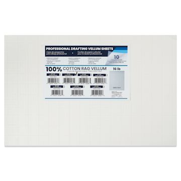 Open in modal - Pacific Arc Gridded Drafting Vellum Pack - 4 x 4 Grid, 11" x 17". Pkg of 10, packaging