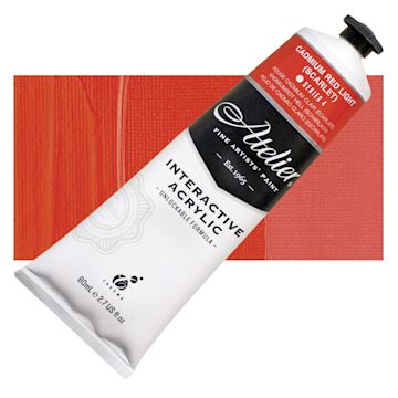 Open in modal - Chroma Atelier Interactive Artists' Acrylic - Cadmium Red Light (Scarlet), 80 ml tube and swatch