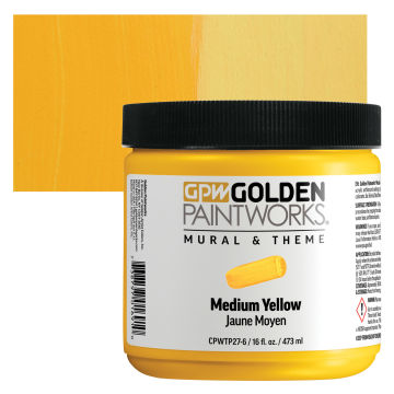 Golden Paintworks Mural and Theme Acrylic Paint - Medium Yellow, 16 oz, Jar with swatch