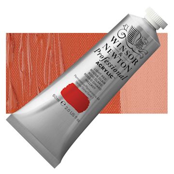 Open in modal - Winsor & Newton Professional Acrylic Paint - Light Red, 60 ml tube and swatch