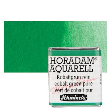 Open in modal - Schmincke Horadam Aquarell Watercolor - Cobalt Green Pure, Half Pan and swatch