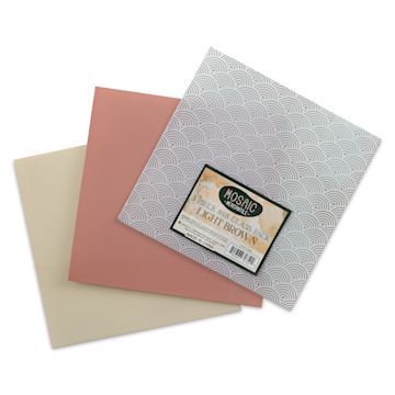 Open in modal - Mosaic Mercantile Opalescent Glass Pack - Light Brown, 8" x 8", Pkg of 3, fanned out