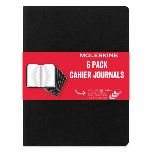 Moleskine Cahier Journals - 9-3/4 x 7-1/2, Ruled, Black, Pkg of 6
