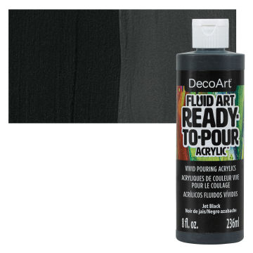 DecoArt Fluid Art Ready-To-Pour Acrylic - Jet Black, 8 oz Bottle with swatch