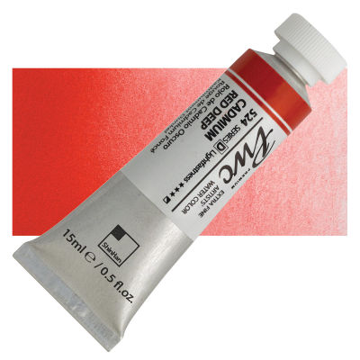 PWC Extra Fine Professional Watercolor - Cadmium Red Deep, 15 ml, Swatch with Tube