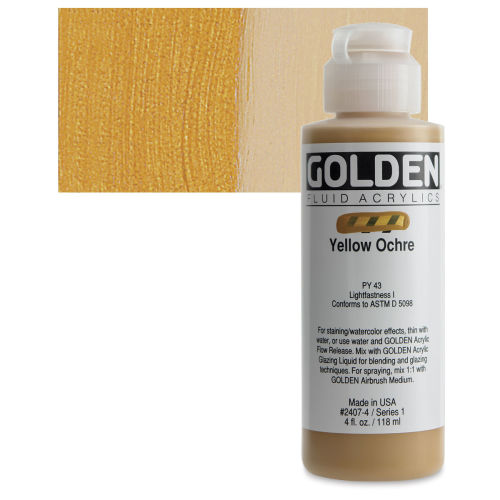 Golden Fluid Acrylics - Yellow Ochre, 4 oz bottle