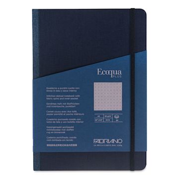 Open in modal - Fabriano Ecoqua Plus Fabric-Bound Notebook - Navy, 5-4/5" x 8-1/4", Dot Grid, front cover