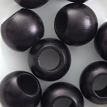 Open in modal - John Bead Euro Wood Beads - Black, Round Large Hole, 20 mm x 16 mm, Pkg of 9 - close-up of beads