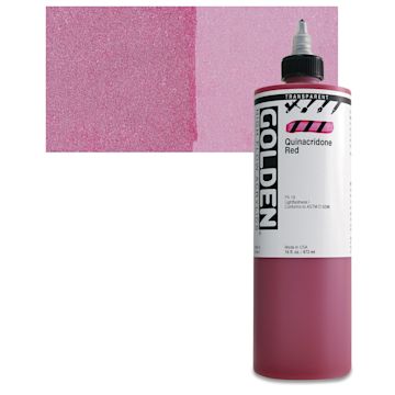 Open in modal - Golden High Flow Acrylic Paint - Transparent Quinacridone Red, 16 oz bottle and swatch