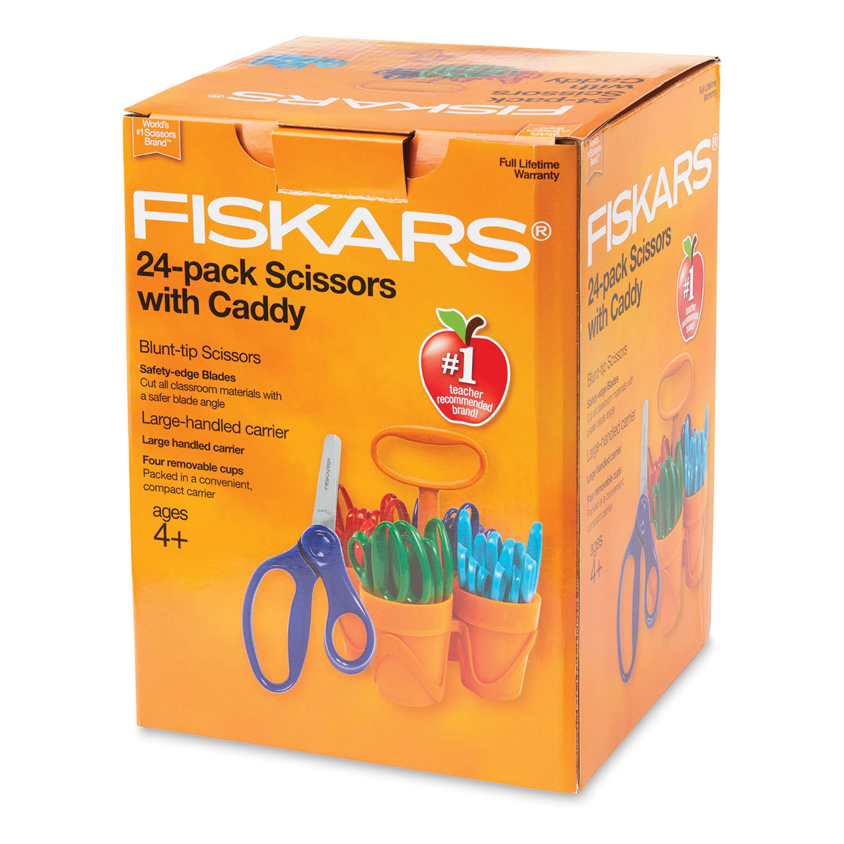 Fiskars 5 Inch Blunt Tip Kids Scissors Classroom Pack Caddy, Pack of 24