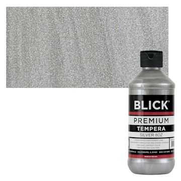 Open in modal - Blick Premium Grade Tempera - Silver, 8 oz bottle and swatch