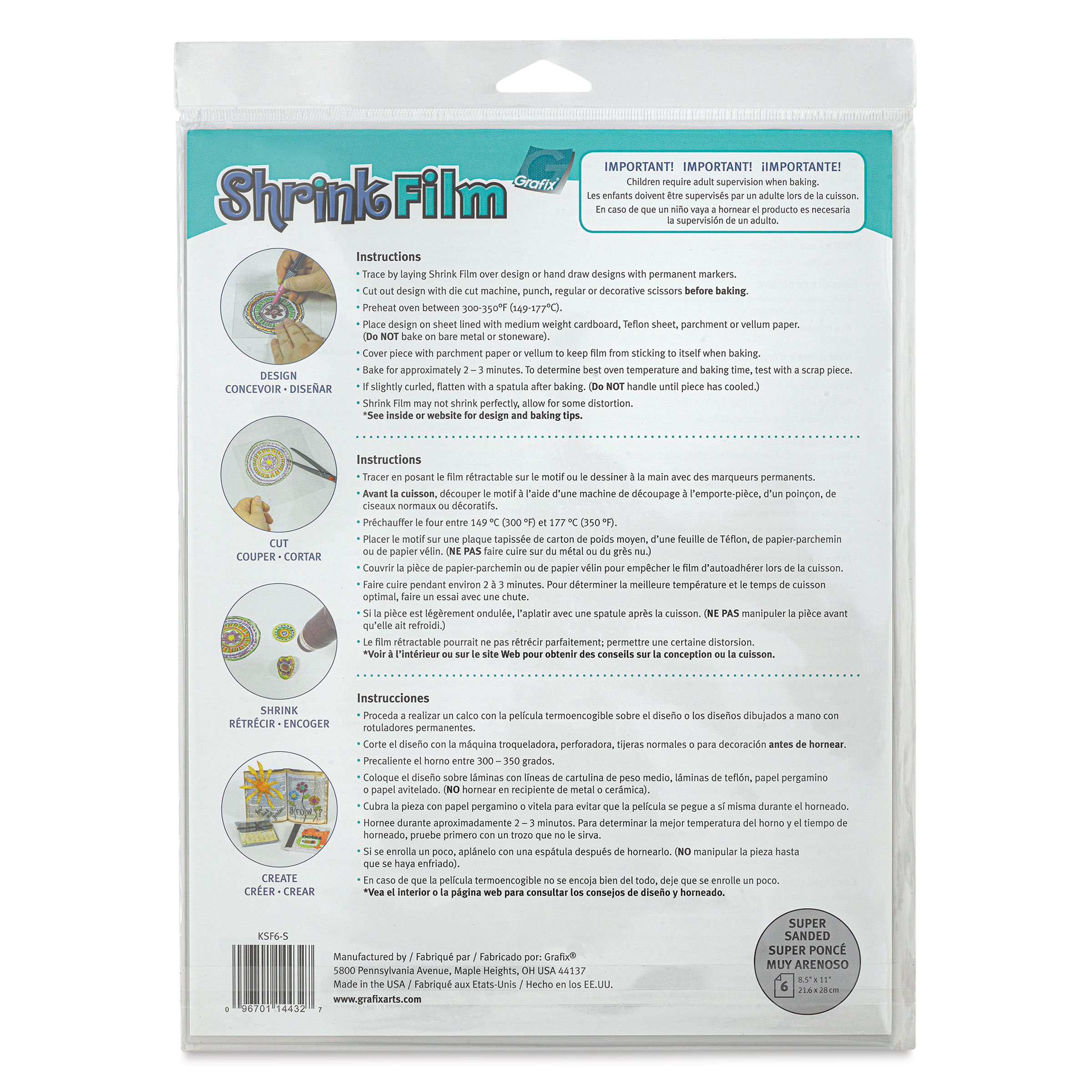 Grafix Shrink Film - 8.5 x 11, Sanded Shrink Film, Clear, 6