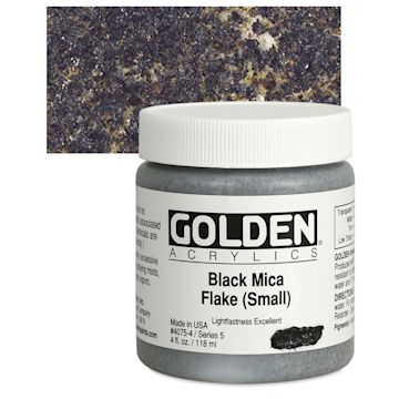 Open in modal - Golden Heavy Body Artist Acrylic - Black Mica Flake (Small), 4 oz jar and swatch