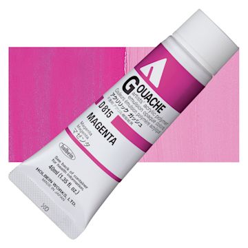 Open in modal - Holbein Acrylic Gouache - Magenta, 40 ml tube and swatch