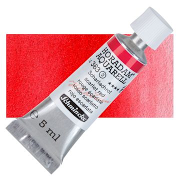 Open in modal - Schmincke Horadam Aquarell Artist Watercolor - Scarlet Red, 5 ml tube and swatch