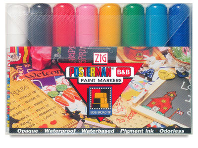 Kuretake Zig Posterman Paint Markers and Sets - Front view of Set of 8 Big & Broad Markers