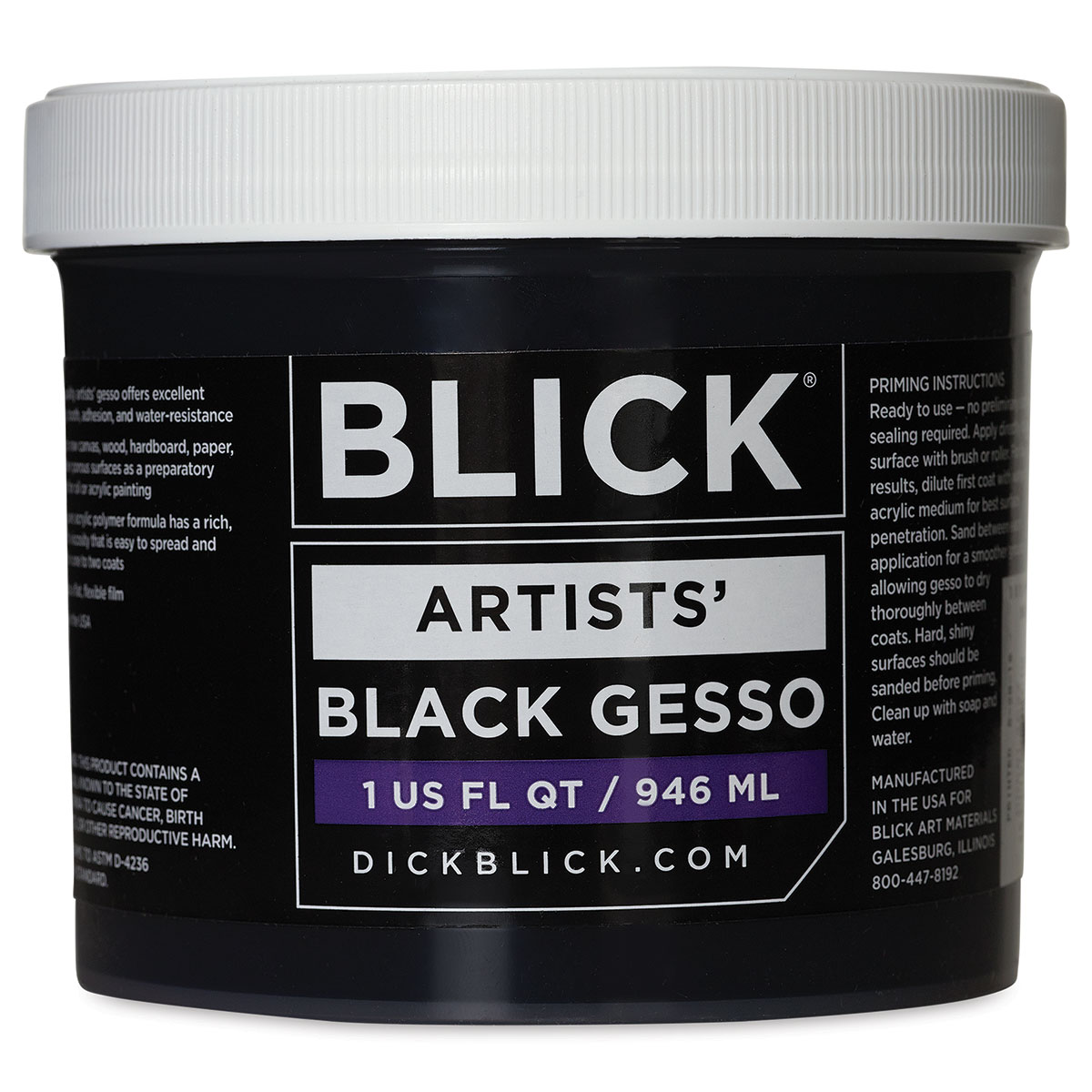 Blick Artists Acrylic Gesso - Black, Quart jar