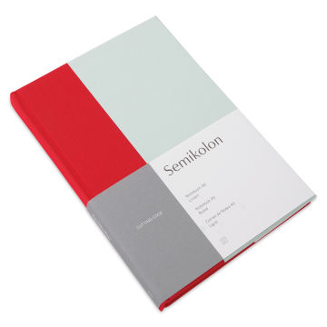 Semikolon Cutting Edge Notebook - Cherry/Pistachio, 176 Pages, 5-3/4" x 8-1/4" (front, angled view) 