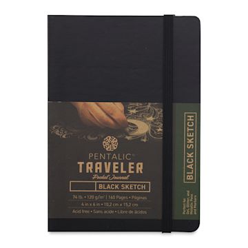 Open in modal - Pentalic Traveler Draw Pocket Journal - 6" x 4", Black Paper, Black Cover, 160 pages