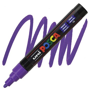 Open in modal - Uni Posca Paint Marker - Violet, Bullet Tip - 2.5 mm marker and swatch