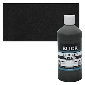 Open in modal - Blick Original Formula Student Tempera Paint - Black, 16 oz bottle and swatch