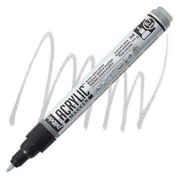 Open in modal - Pebeo Acrylic Marker - Precious Silver, 0.7 mm Fine Nib marker and swatch