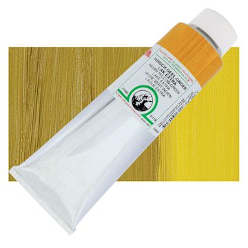 Open in modal - Old Holland Classic Oil Color - Indian Yellow Green Lake Extra, 225 ml tube and swatch