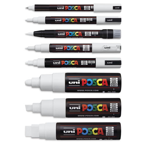 Uni Posca Paint Markers - White, Set of 8, Assorted Tips