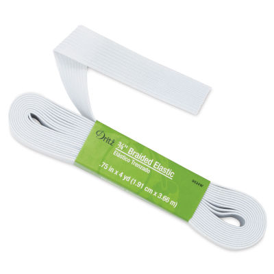 Dritz Braided Elastic - 3/4" White Elastic tape slightly pulled out of label