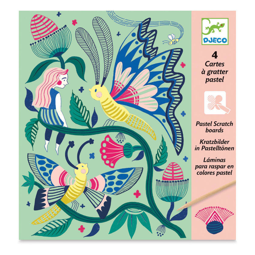 Djeco Pastel Scratch Boards Set - Fantasy Garden | BLICK Art Materials