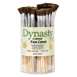 Dynasty Faux Camel Watercolor Canister - Front view of 72 pc Flat Brush canister