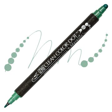 Open in modal - Zig Clean Color Dot Dual Tip Marker - Metallic Green, swatch and markers