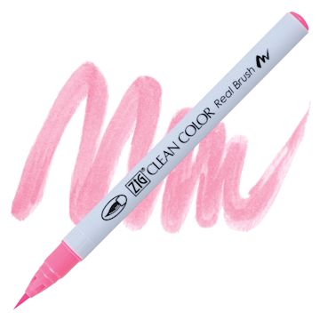 Open in modal - Kuretake Zig Clean Color Real Brush Pen - Fluorescent Pink pen and swatch