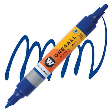 Open in modal - Molotow One4All Acrylic Twin Marker - True Blue marker and swatch