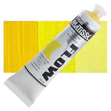 Open in modal - Matisse Flow Acrylic Paint - Aureolin Yellow, 75 ml tube and swatch