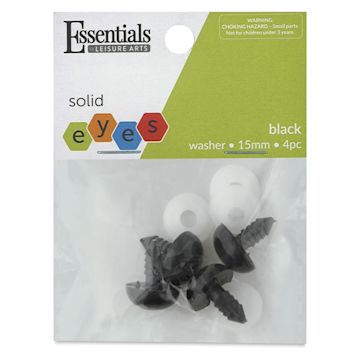 Open in modal - Essentials By Leisure Arts Craft Eyes w/ Washers - Pkg of 4, Black, 15 mm H x 4 mm W, 15 mm Dia.