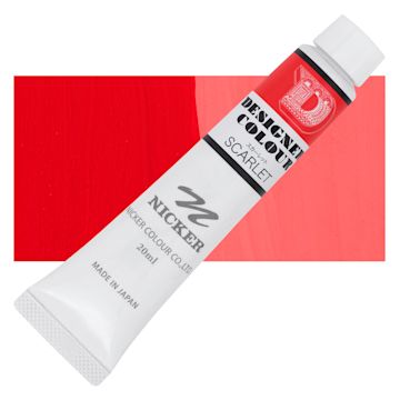 Open in modal - Nicker Designers Color Gouache - Scarlet, 20 ml tube and swatch
