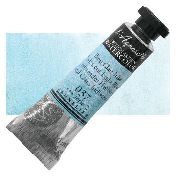 Sennelier French Artists' Watercolor - Iridescent Light Blue, 10 ml Tube and Swatch