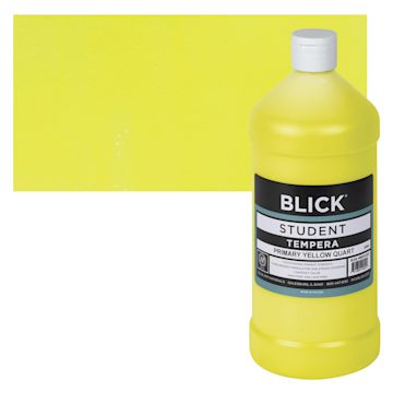 Open in modal - Blick Original Formula Student Tempera Paint - Primary Yellow, 32 oz bottle and swatch