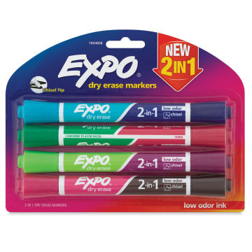 Expo 2-in-1 Dry Erase Markers - Front of blister package of 4 markers
