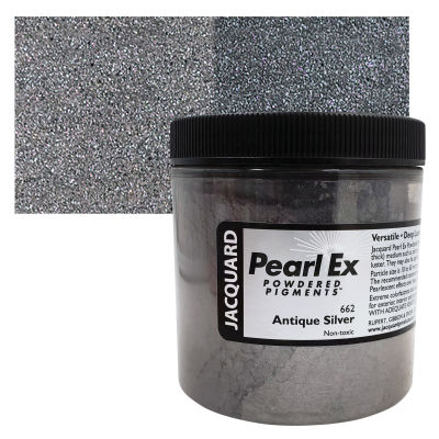 Jacquard Pearl-Ex Pigment - 4 oz, Antique Silver, Jar with Swatch