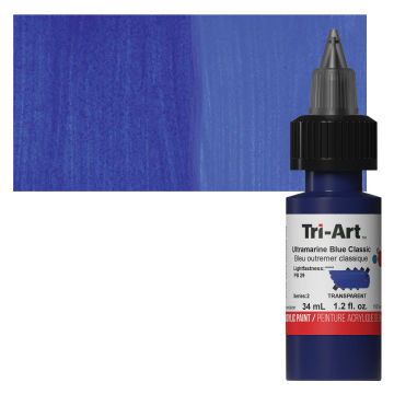 Tri-Art Low-Viscosity Artist Acrylic - Ultramarine Blue Classic, Tube with Swatch