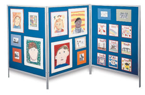 Multiplex Display/Exhibit System - blue panels in zig zag formation, with artwork 