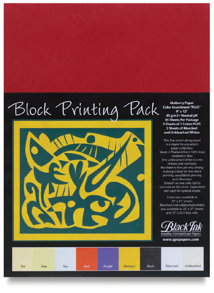 Black Ink Block Printing Pack 9" x 12", Assorted, 45 Sheets BLICK