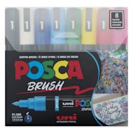 Posca Brush Paint Markers - Set of 8, Assorted Colors, Brush Tip, 1.0 - 4.0 mm