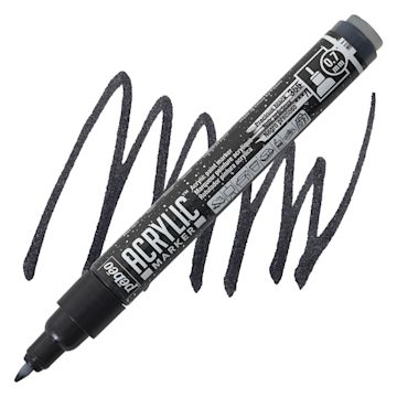 Open in modal - Pebeo Acrylic Marker - Precious Black, 0.7 mm fine nib marker and swatch