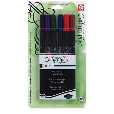 Sakura Pigma Calligrapher Pen Sets - Front of blister package of 6 pc Assorted Color Set