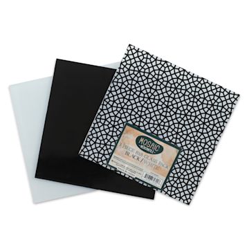 Open in modal - Mosaic Mercantile Opalescent Glass Pack - Black and White, 8" x 8", Pkg of 3, fanned out