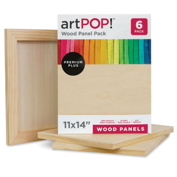 artPOP! Wood Panel Pack - 11" x 14", Pkg of 6 (In and out of packaging)