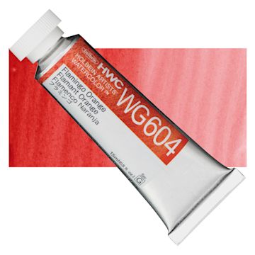 Open in modal - Holbein Artists' Watercolor - Flamingo Orange, 15 ml tube and swatch
